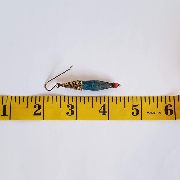 Large natural AZURITE earrings Long Gold Brass Faceted gemstone - Picture 7 of 7